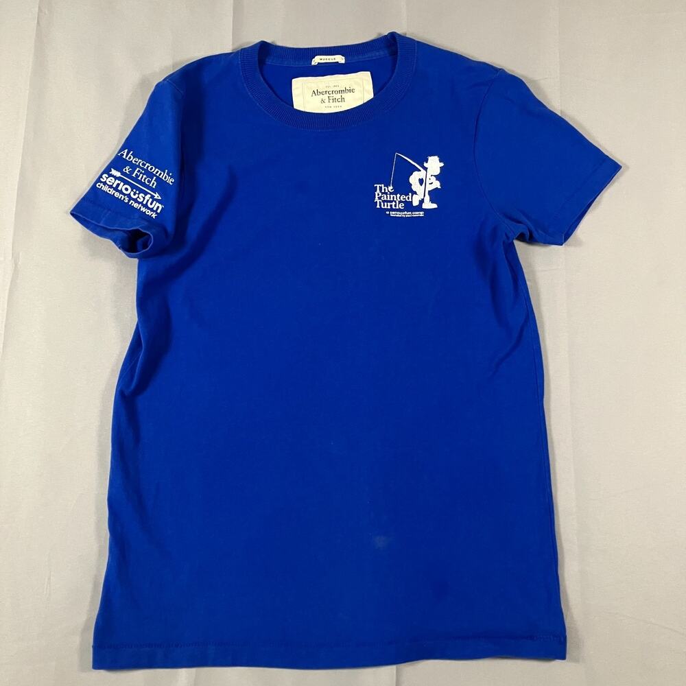Paul Newman Camp Abercrombie & Fitch Shirt Painted Turtle Blue Kids Small Stains